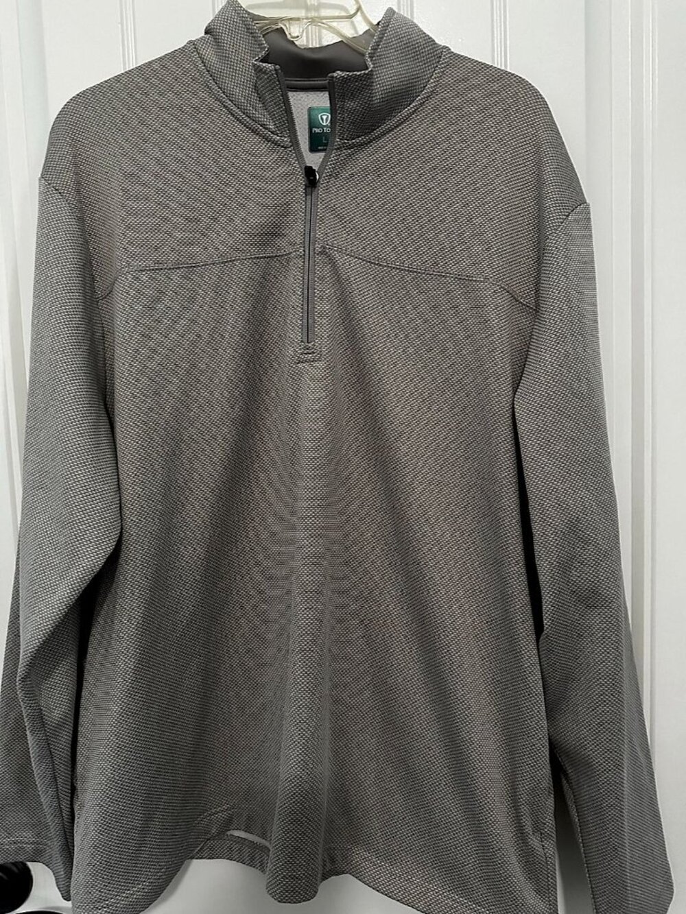 Pro Tour Men's Golf Quarter-Zip Pullover Shirt, Grey and White Textured Knit, Si